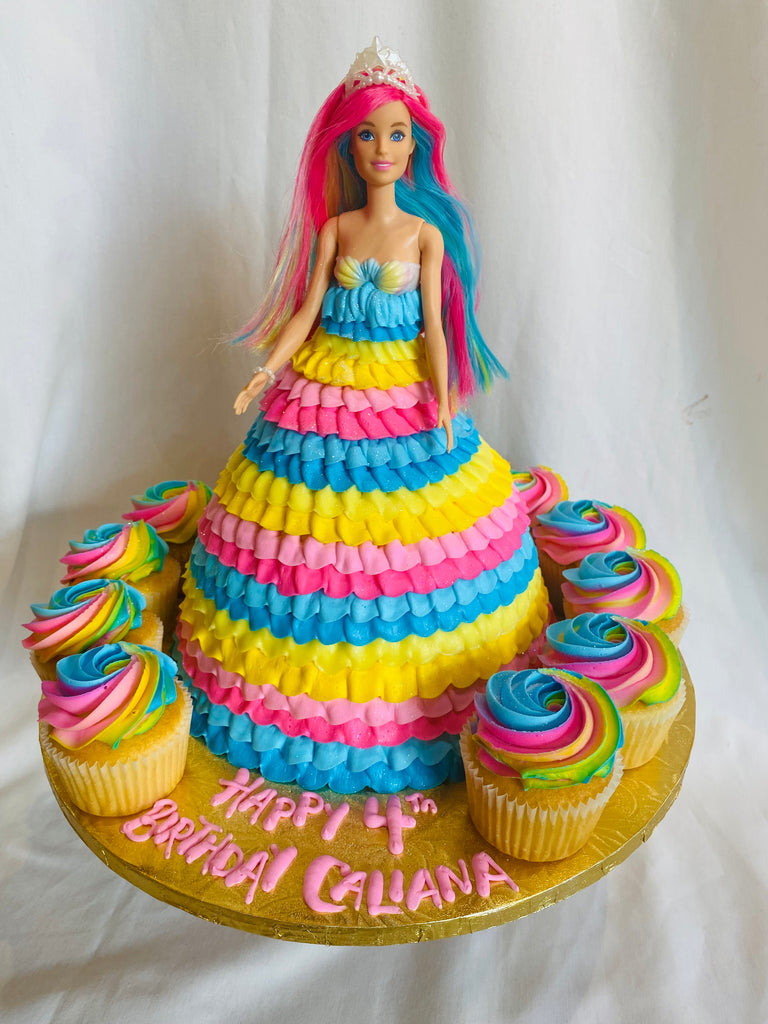 Doll Cake with "Multi-Color Ruffle" Dress