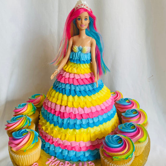 Doll Cake with "Multi-Color Ruffle" Dress