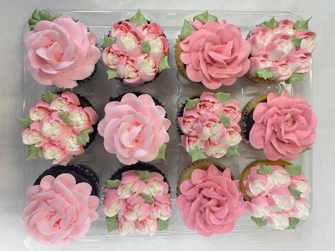 Perfect Pink Floral Dozen Cupcakes