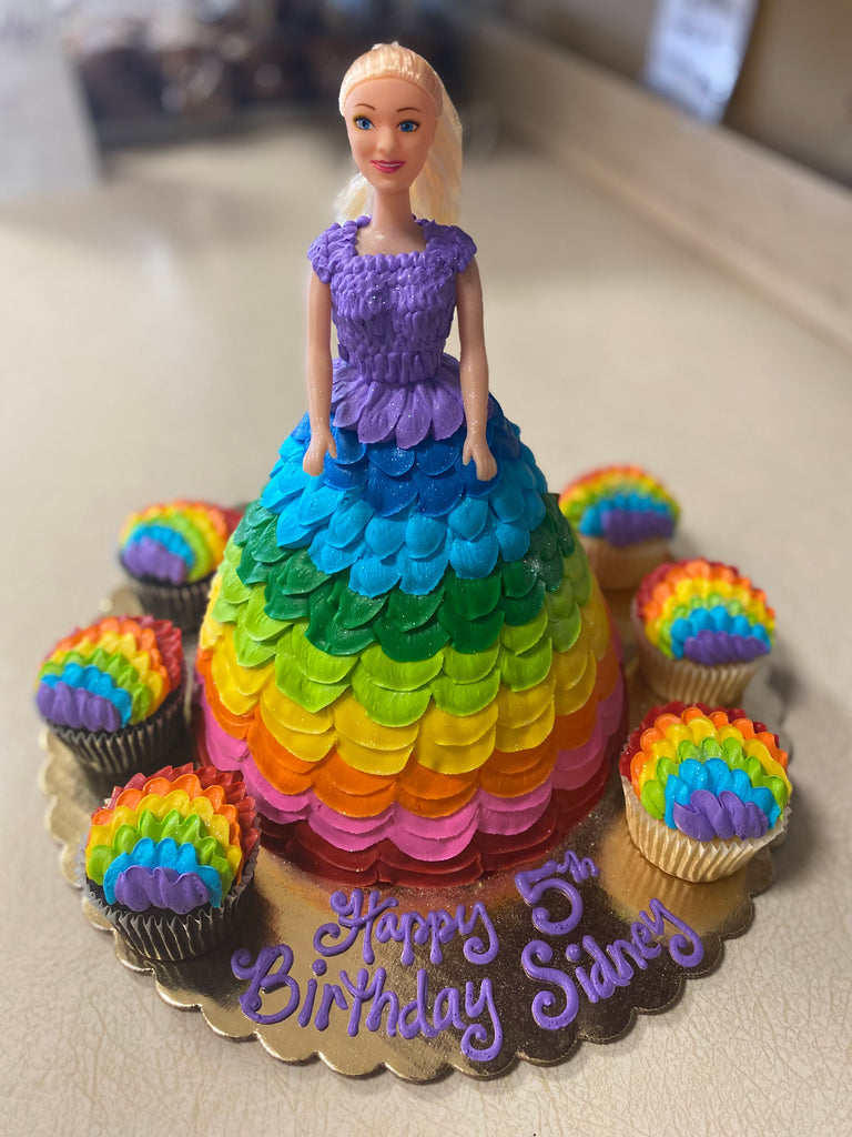 Doll Cake with "Rainbow Ruffle" Dress