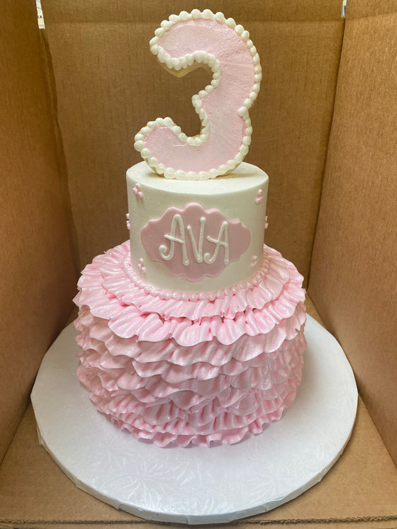 Ruffles & Triple Dot Tiered Cake with Cookie Number (Require 7-10 days notice)