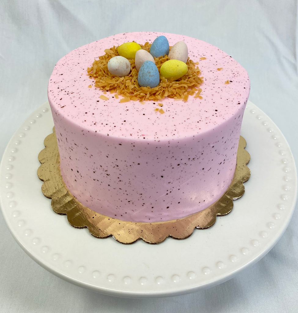 Pink Speckled 6" Cake with Nest & Chocolate Eggs