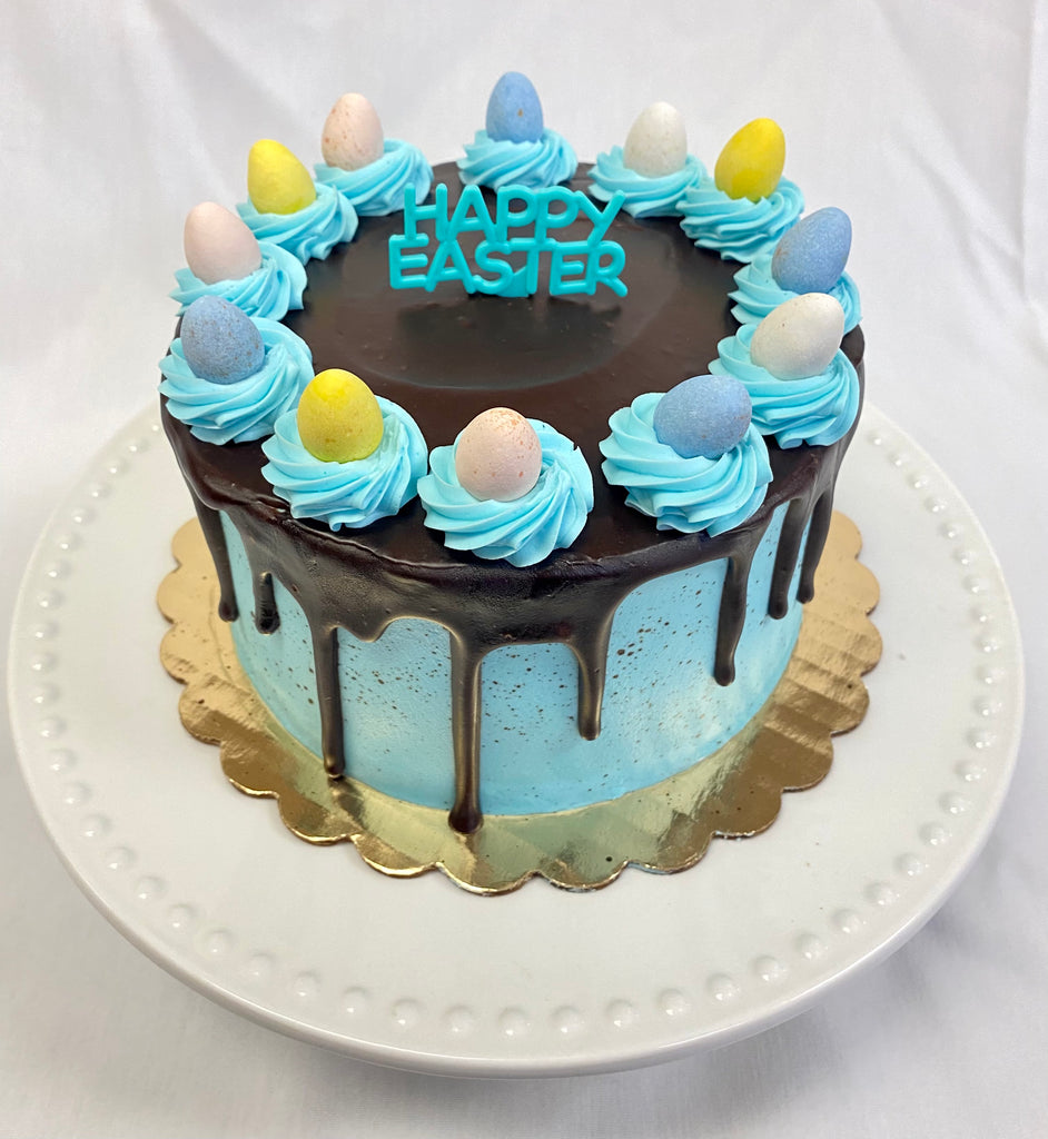 6" Easter Blue Speckled Cake with Chocolate Drip & Eggs