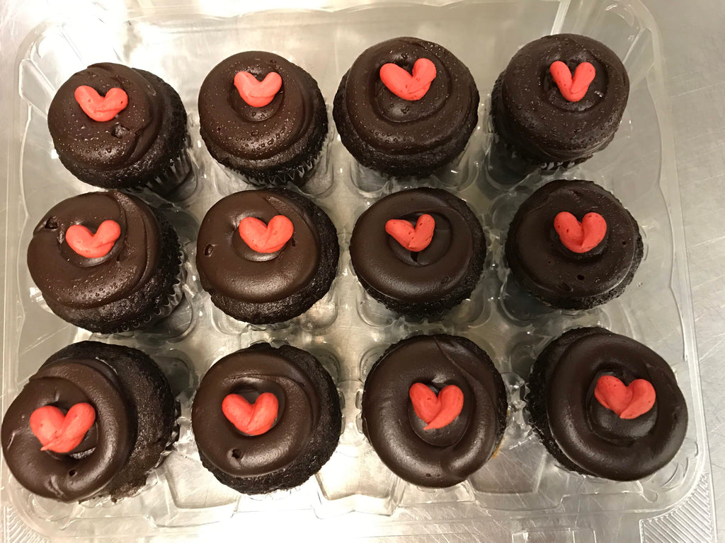 Mini Chocolate Cream Filled Cupcakes with Red Hearts