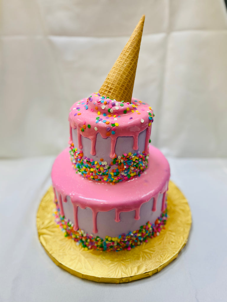 Ice Cream Cone Drip Tiered Cake (Require 7-10 days notice)