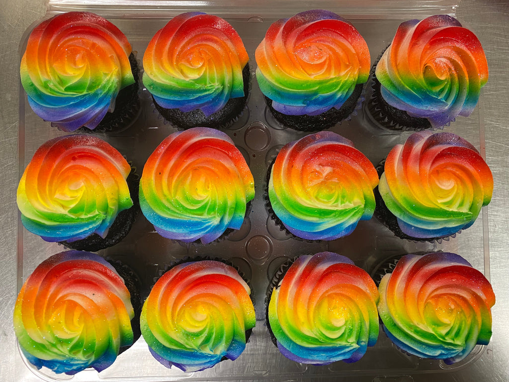 Rainbow Sprayed Dozen Cupcakes