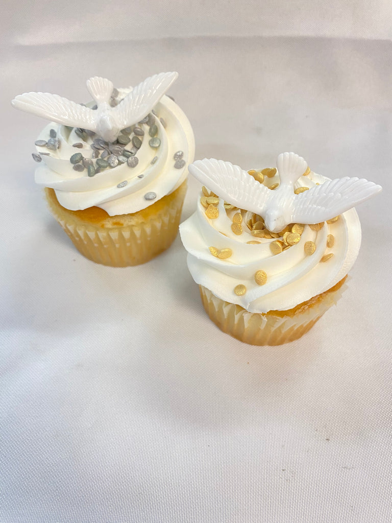 Religious Cupcakes - White Dove with Silver or Gold Quins