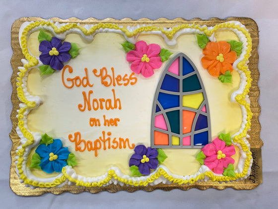 Stained Glass Window with Flat Flowers and Traditional Border Cake