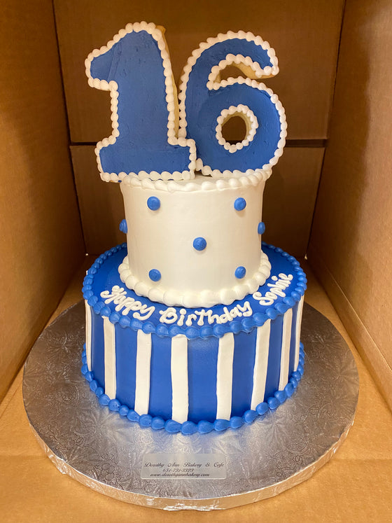 Stripes & Dots Tiered Cake with cookie number (Require 7-10 days notice)