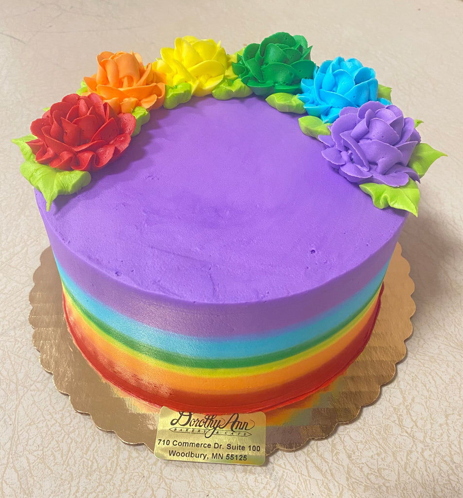 Rainbow Roses Round Cake