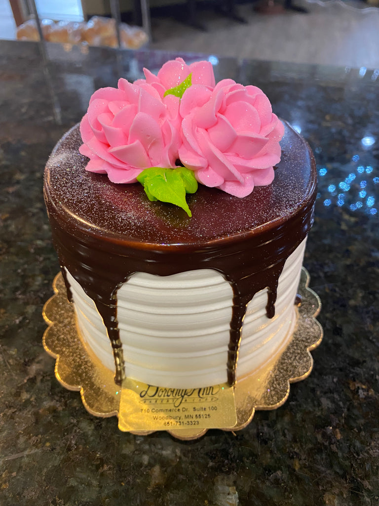 Mini Roses & Chocolate Drip 4" Cake