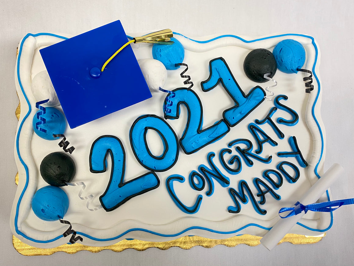Bold Grad Year w/ Balloons Grad Cake