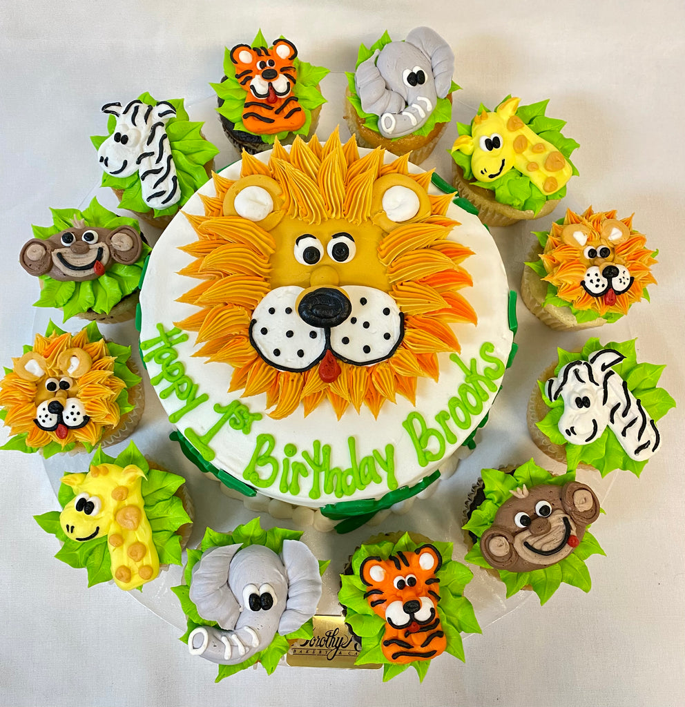Jungle Animals 7 inch Cake w/ 12 cupcakes