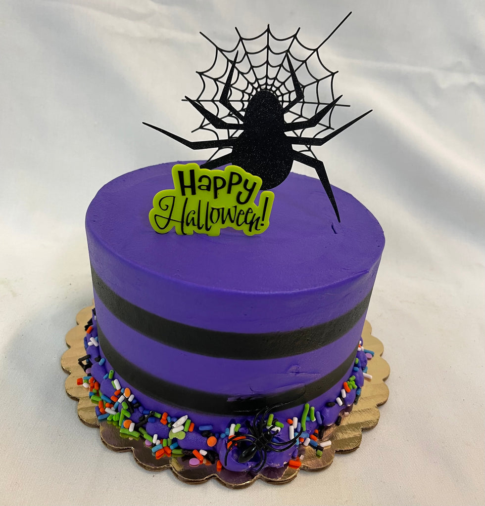 6" Purple Web & Spider Smear Halloween Cake