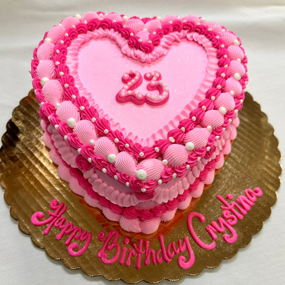 Double Layer 9" Heart Shaped Cake "Pinks & White"