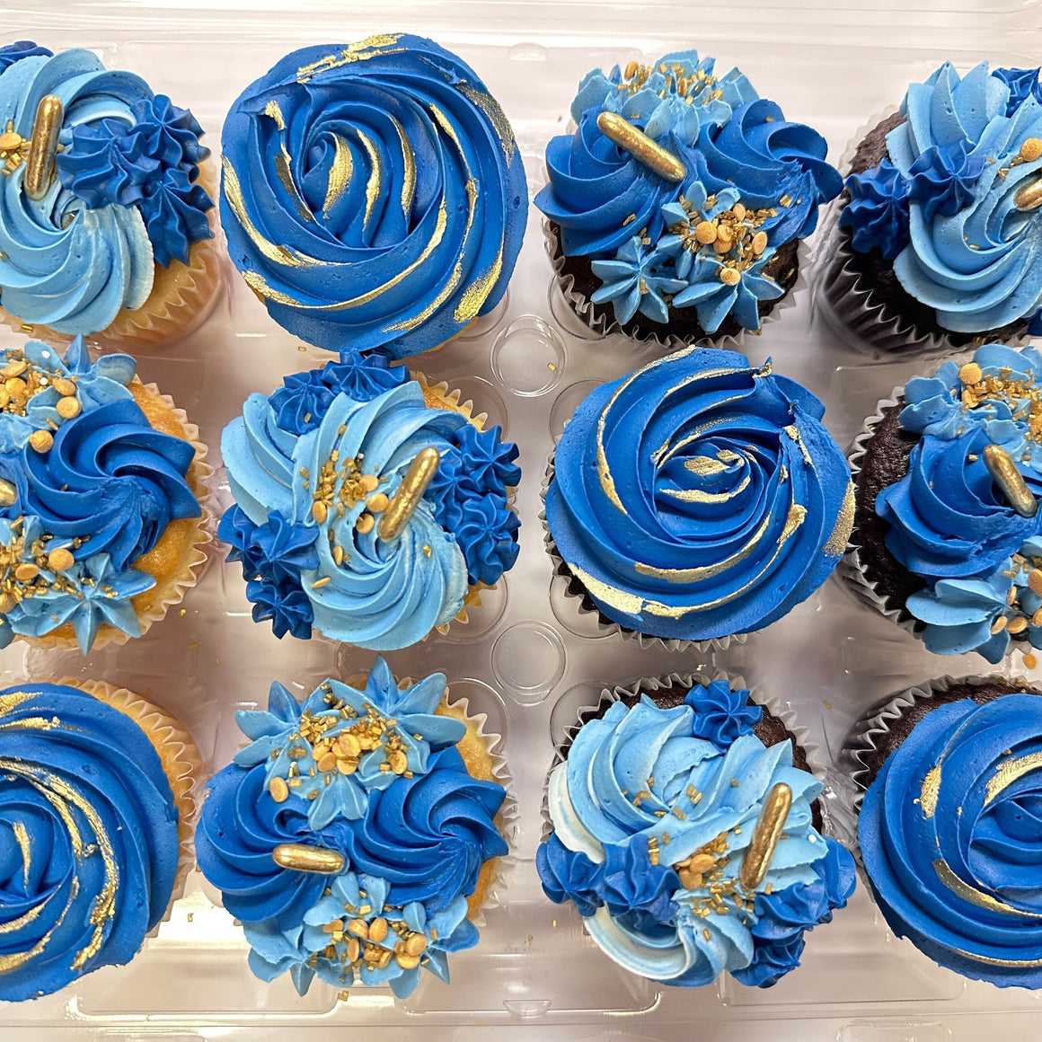 Navy & Gold Painted Dozen Cupcakes