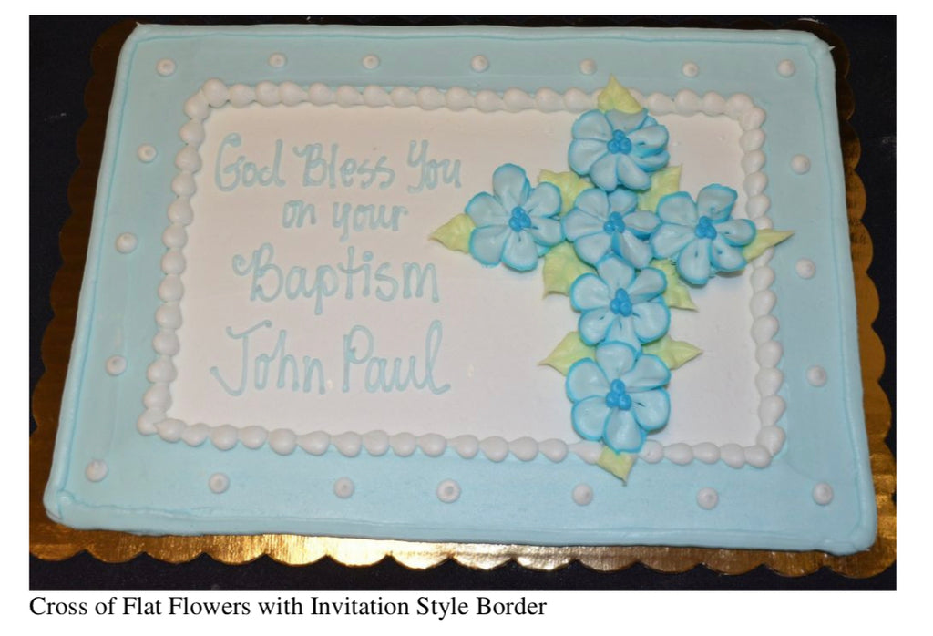 Cross of Flat Flowers with Invitation Style Border Cake