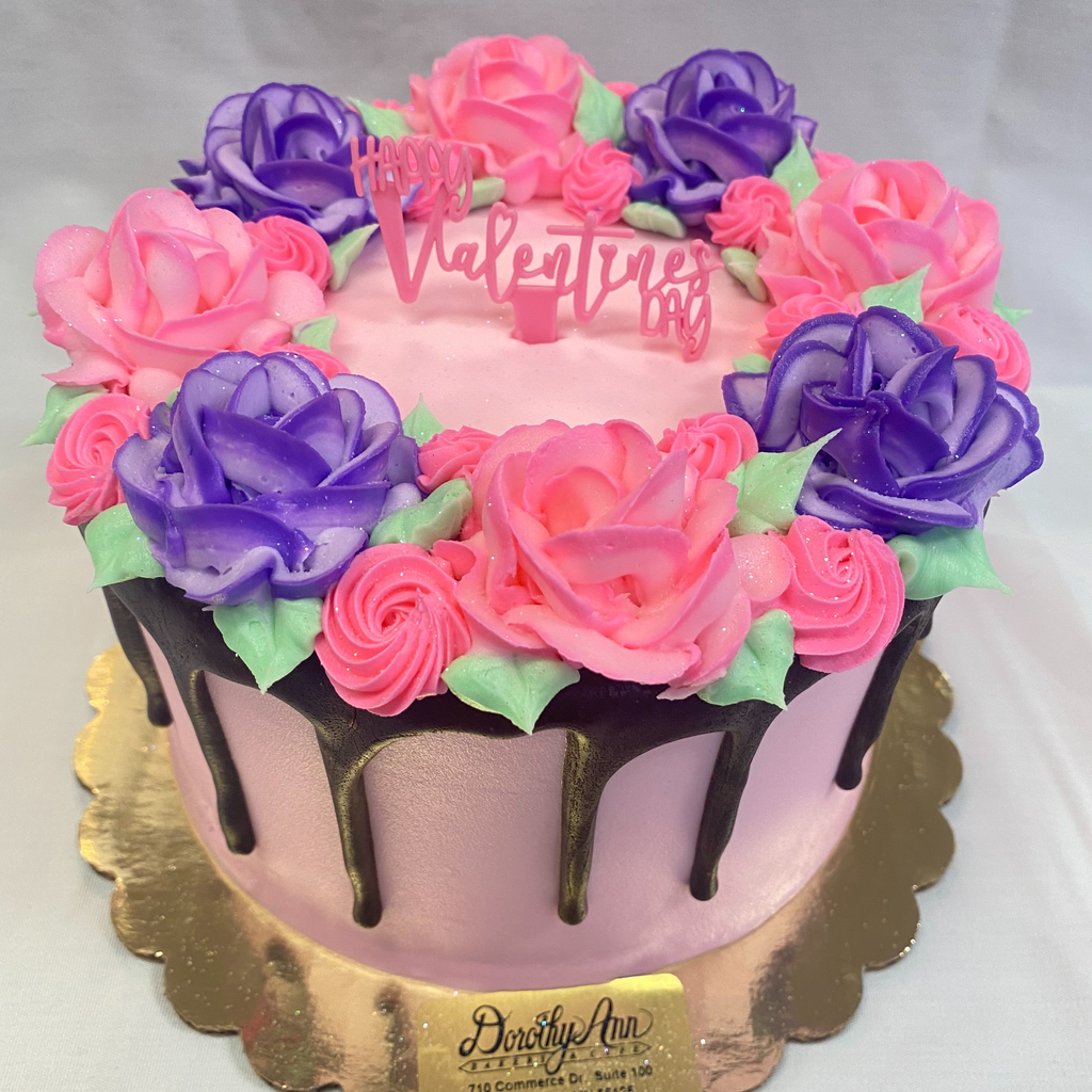 Pink Chocolate Drip Valentines 6" Cake