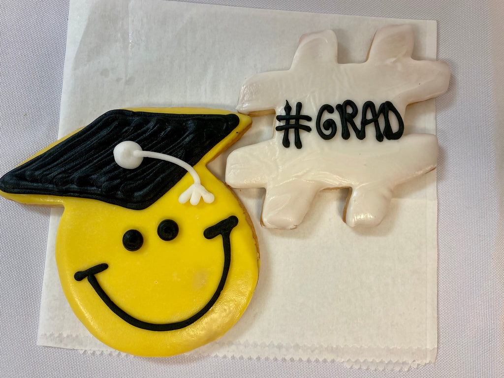 Graduation Party Smiley Grad & Hashtag Packaged Cookies (Quantity 6)