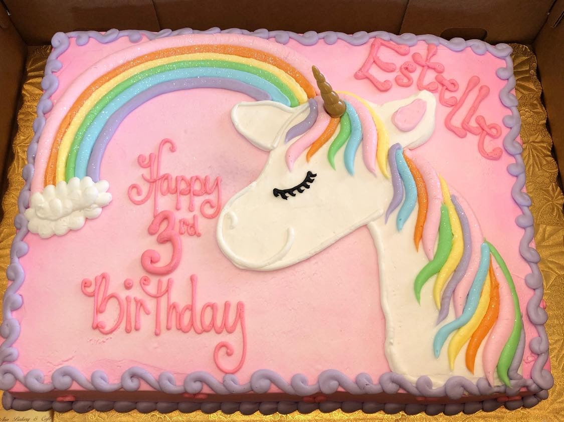 Rainbow unicorn sheet cake (3535) | Rainbow unicorn cake, Unicorn birthday  cake, Rainbow birthday cake